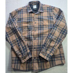 Vuori Brown Range Shirt Jacket Mens L Plaid Flannel Snap Fleece Lined Outdoor